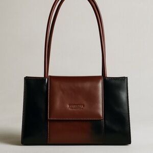 Florence Made in Italy Leather Bag Two-Tone Black Brown Structured Purse Classic